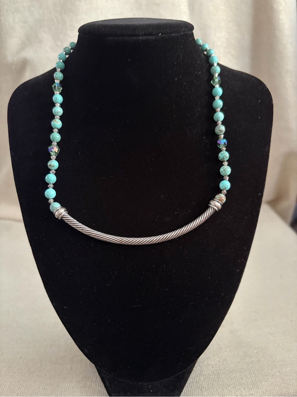 Turquoise Bead and Silver-Tone Cable Necklace - Women Jewelry